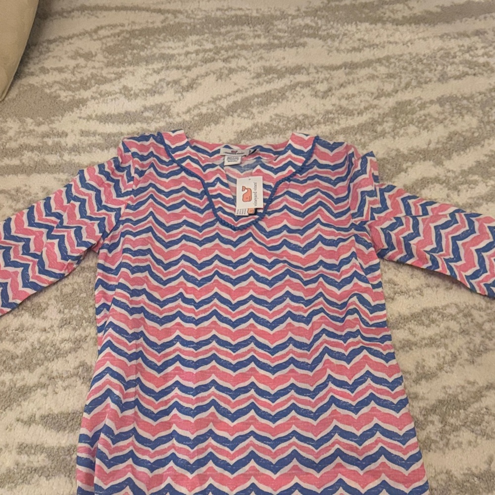 Vineyard Vines Pink and Blue Chevron Long Sleeve Tee